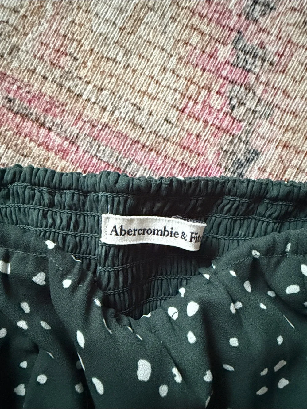 Abercrombie & Fitch Dark Green Square-Neck Puff Sleeve Blouse